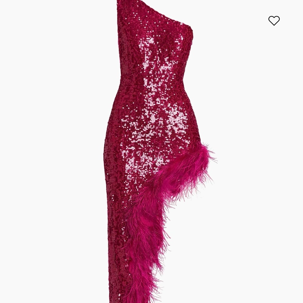 BNWT Lapointe sequin feather one shoulder midi dress size 0 in ultra pink - Picture 8 of 15